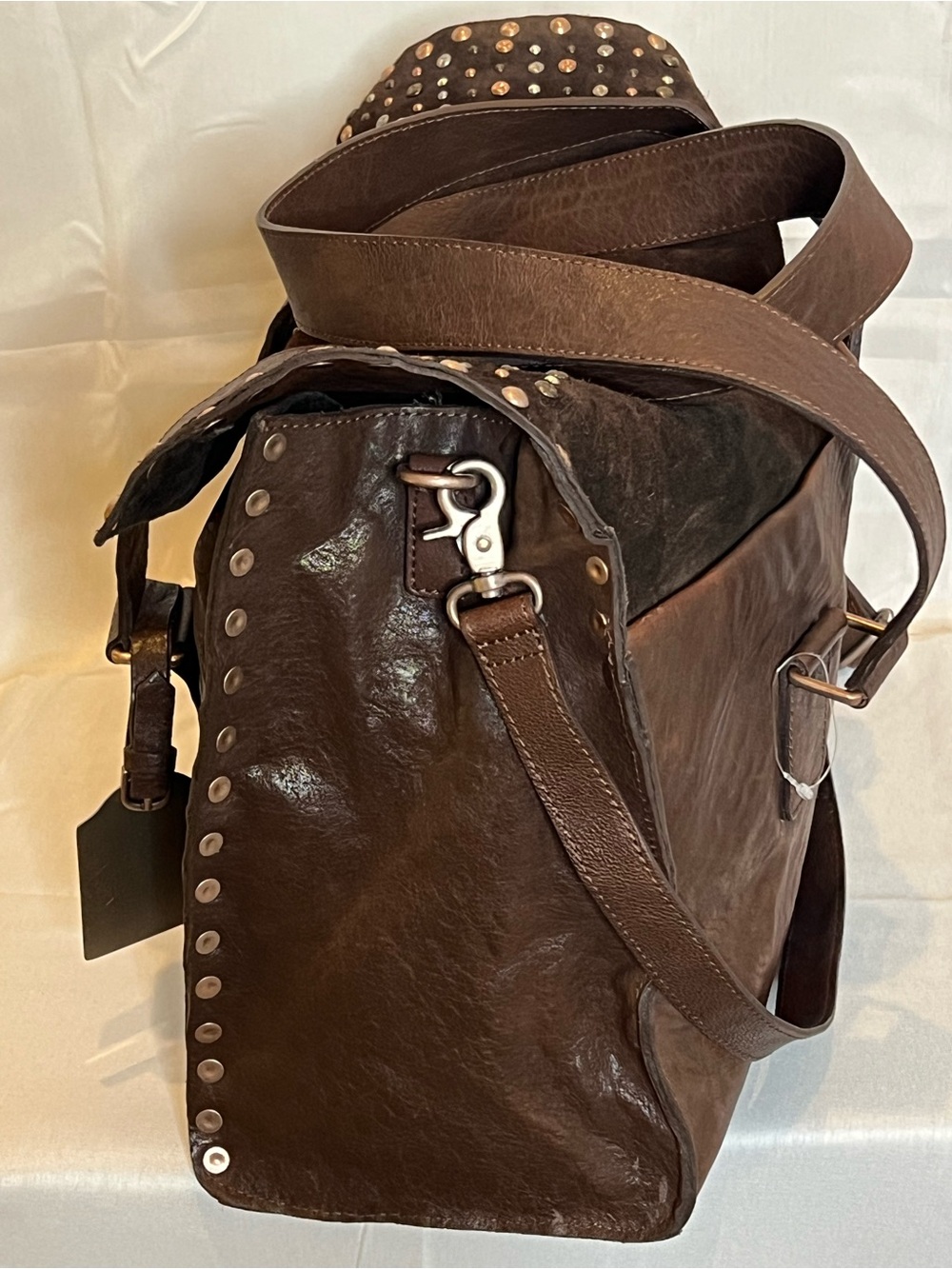 Free People We The Free Shay Stud Tote Leather Suede Espresso Brown NWOT $298 - Picture 15 of 16